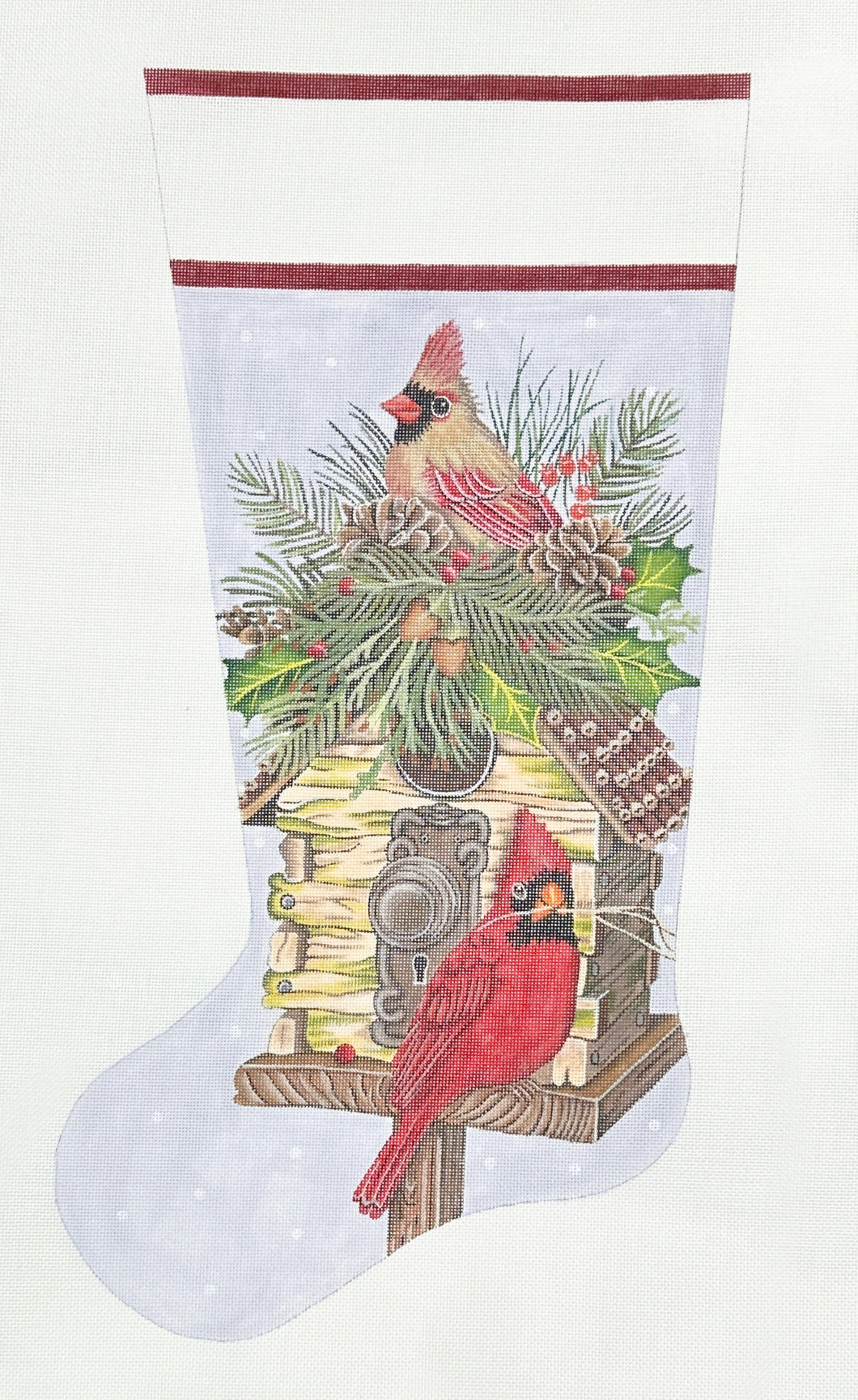 cardinal & log house stocking
