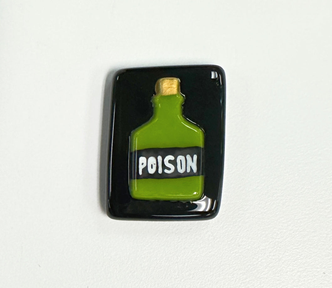 Poison Bottle Fused Glass Needleminder, Green on Black