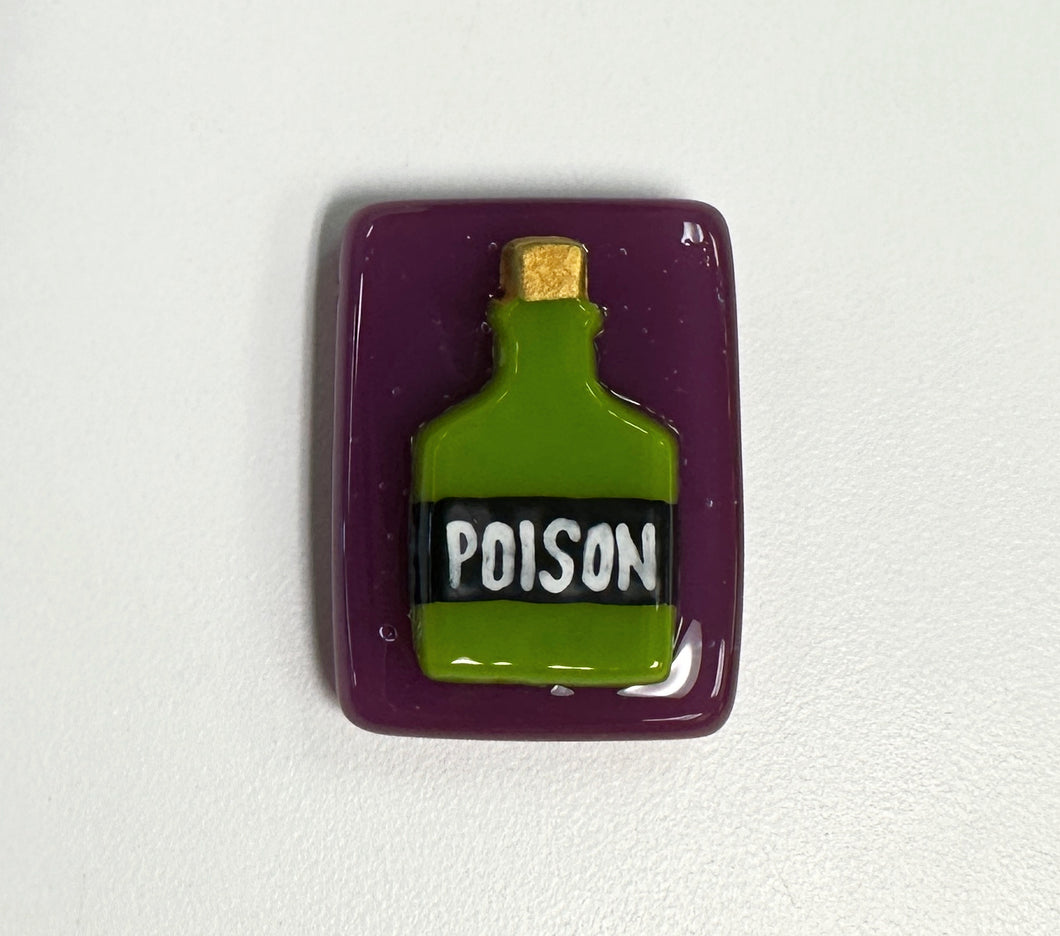 Poison Bottle Fused Glass Needleminder, Green on Purple