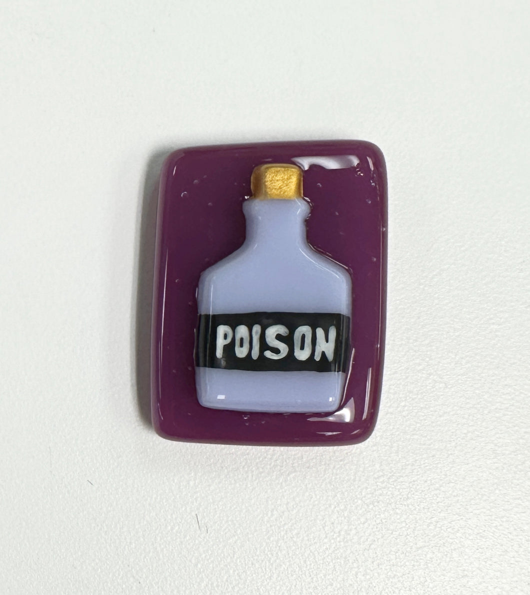 Poison Bottle Fused Glass Needleminder, White on Purple