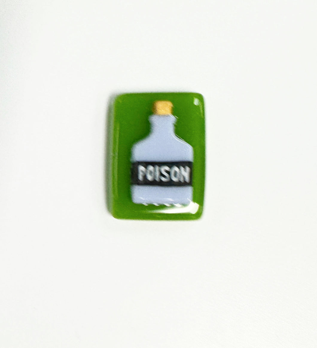 Poison Bottle Fused Glass Needleminder, White on Green