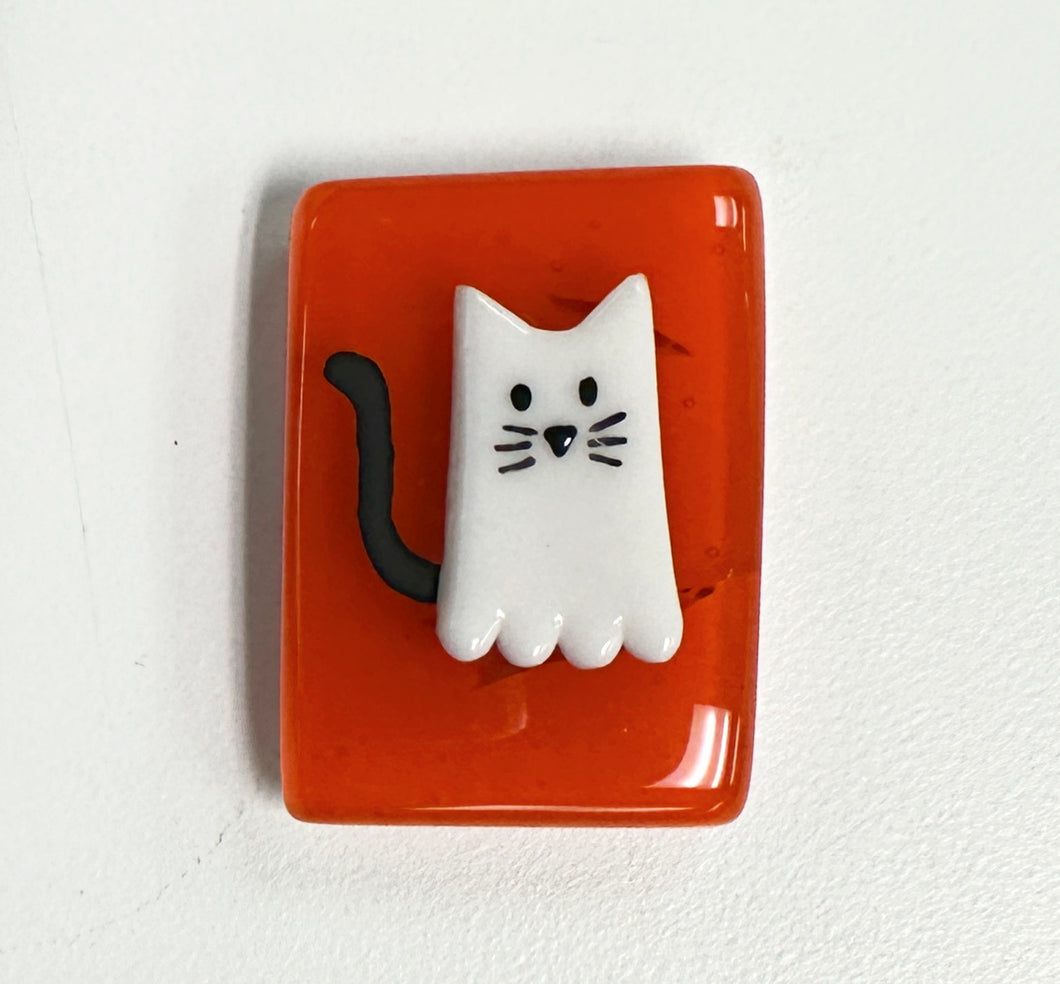 Kitty Ghost Fused Glass Needle Minder, Rectangle