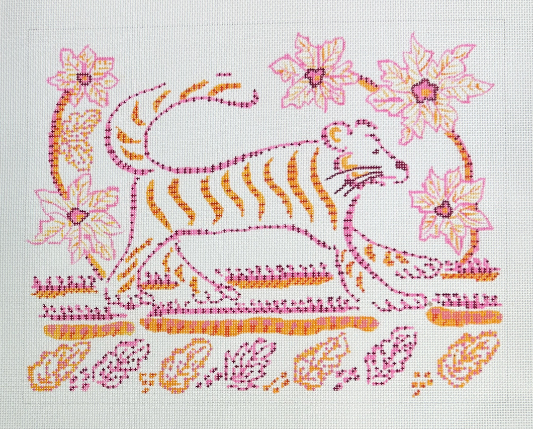 tiger with flowers & leaves