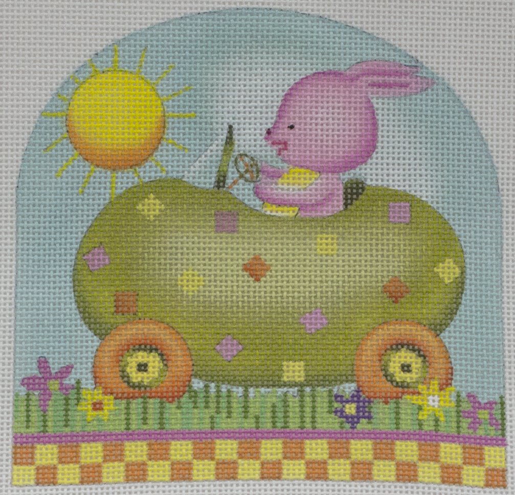 pink bunny in jelly bean car