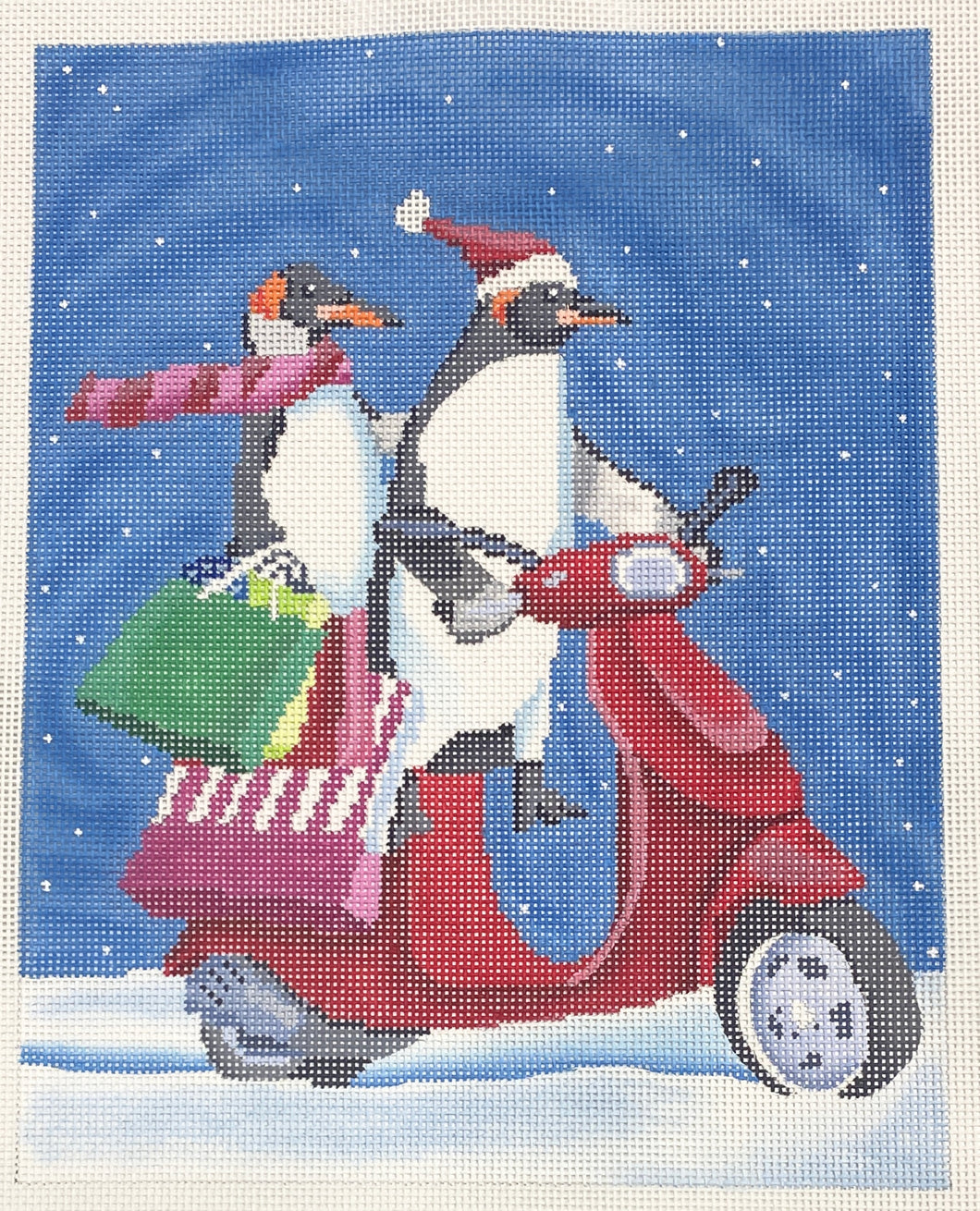 penguins on scooter shopping