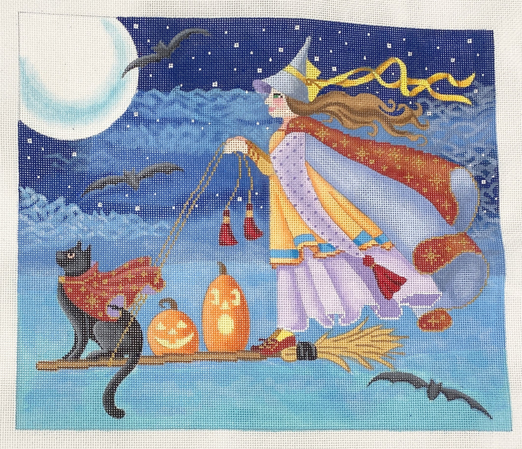 witch & cat riding broom