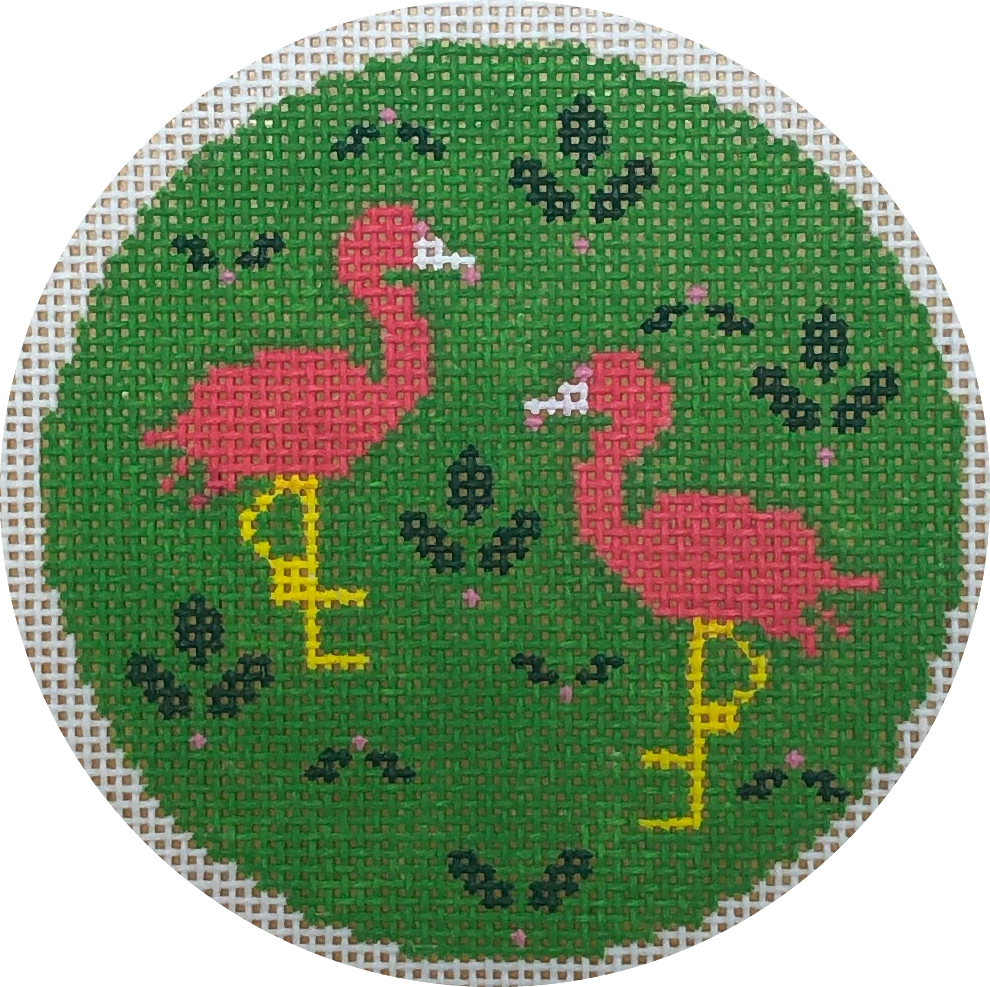 pink & green flamingos with holly