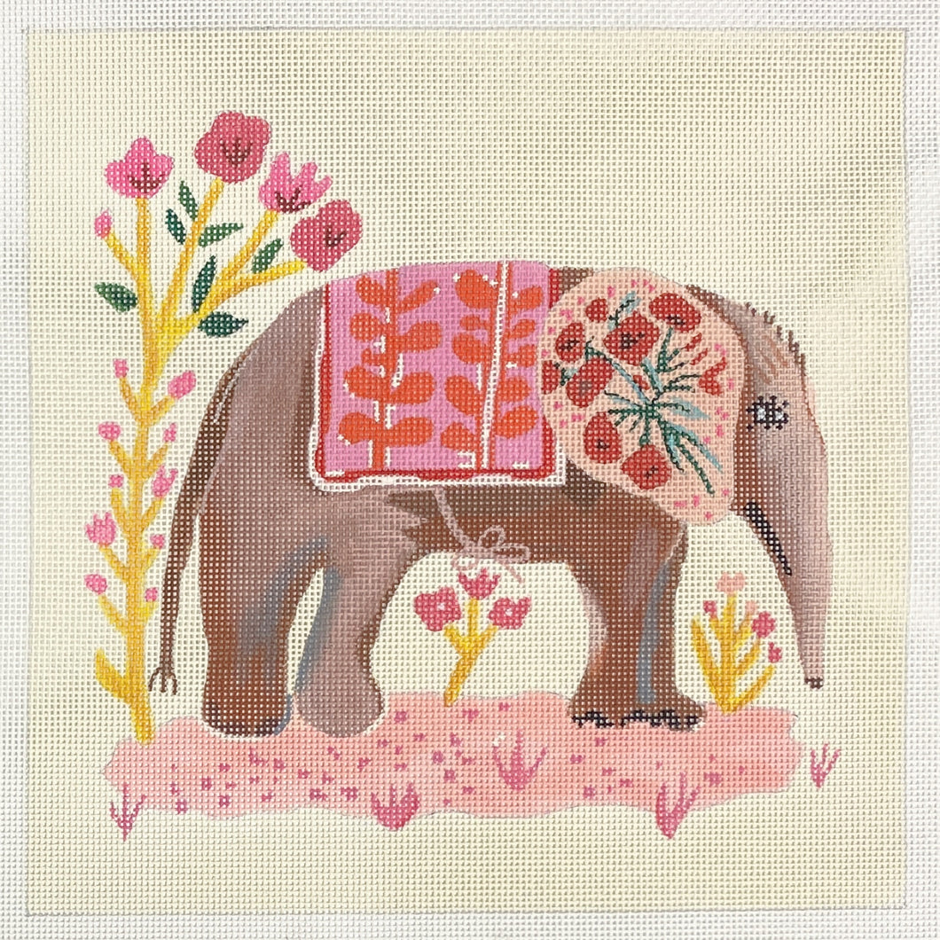 elephant with pink blanket