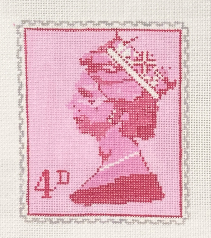 queen elizabeth stamp with stitch guide, pink