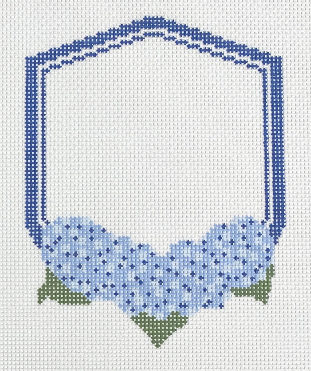 blue crest with hydrangeas