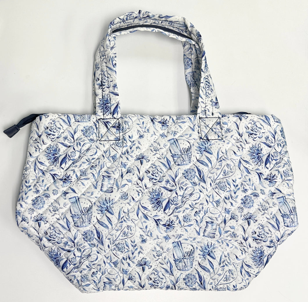 needlepoint print quilted tote