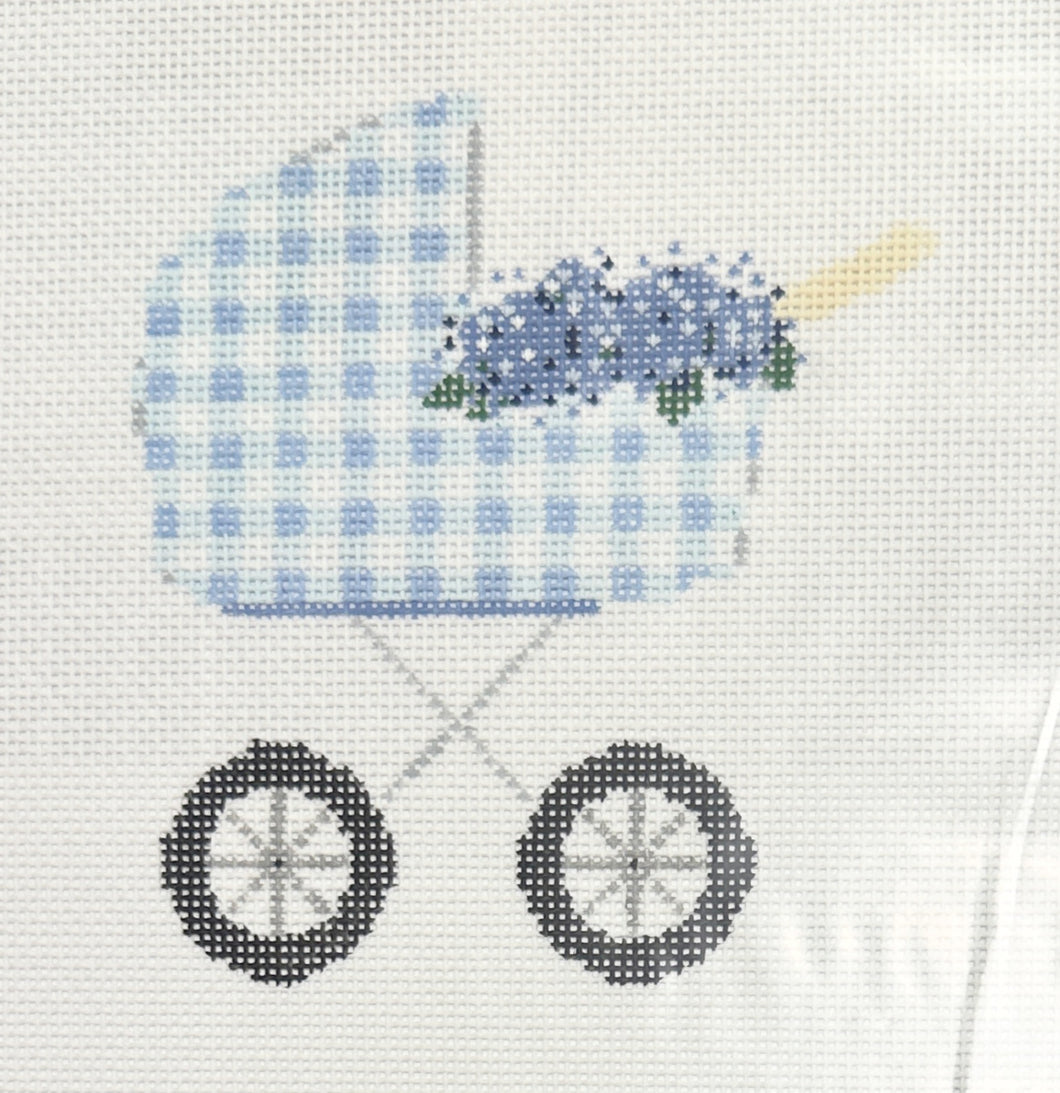 baby carriage, blue hydrangea