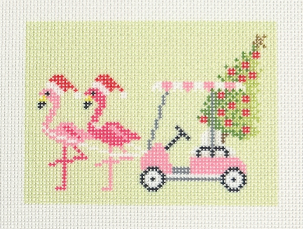 golf cart with flamingo
