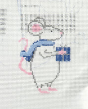 Load image into Gallery viewer, christmas mice blue present with stitch guide
