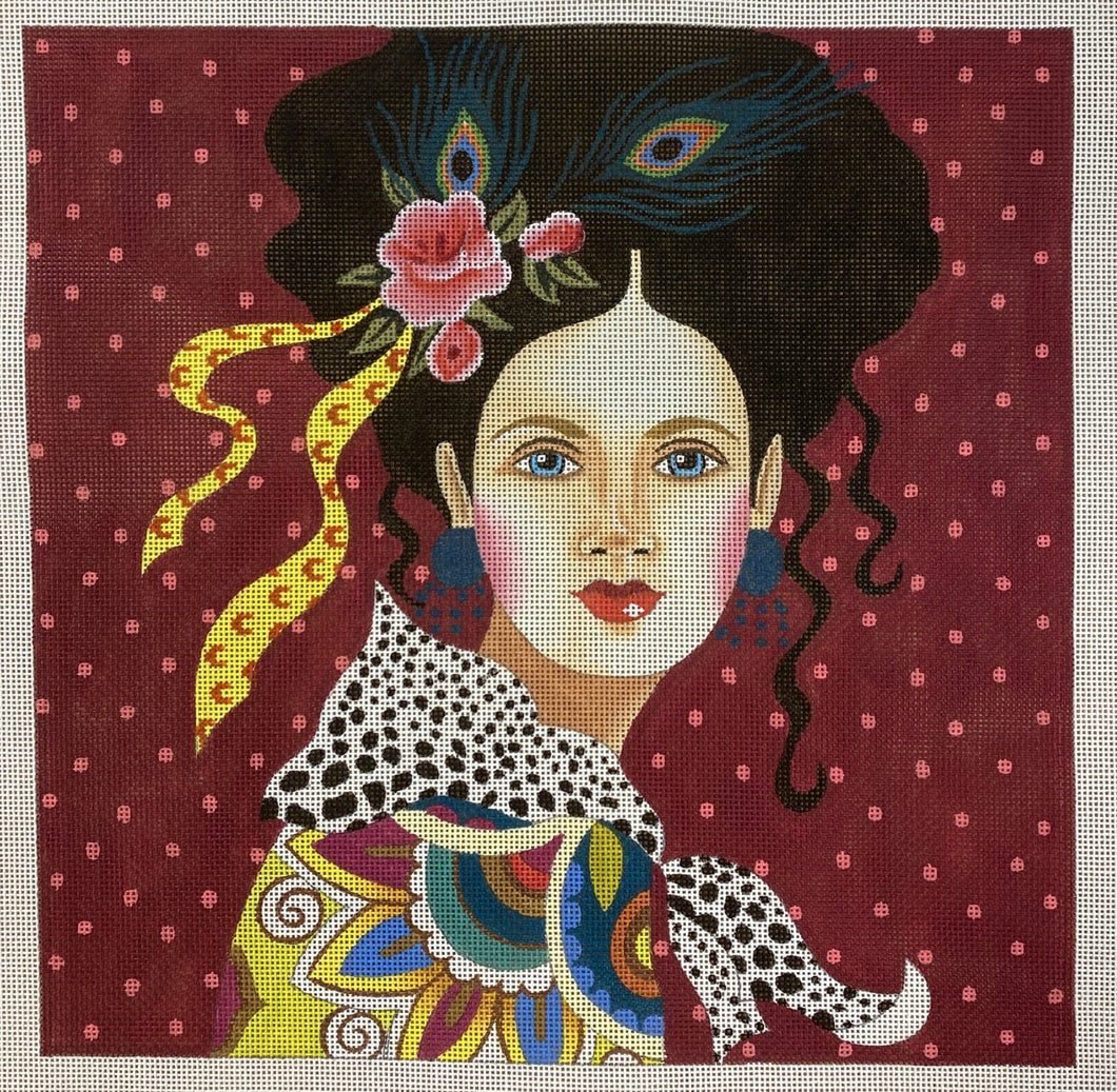 lady with maroon background