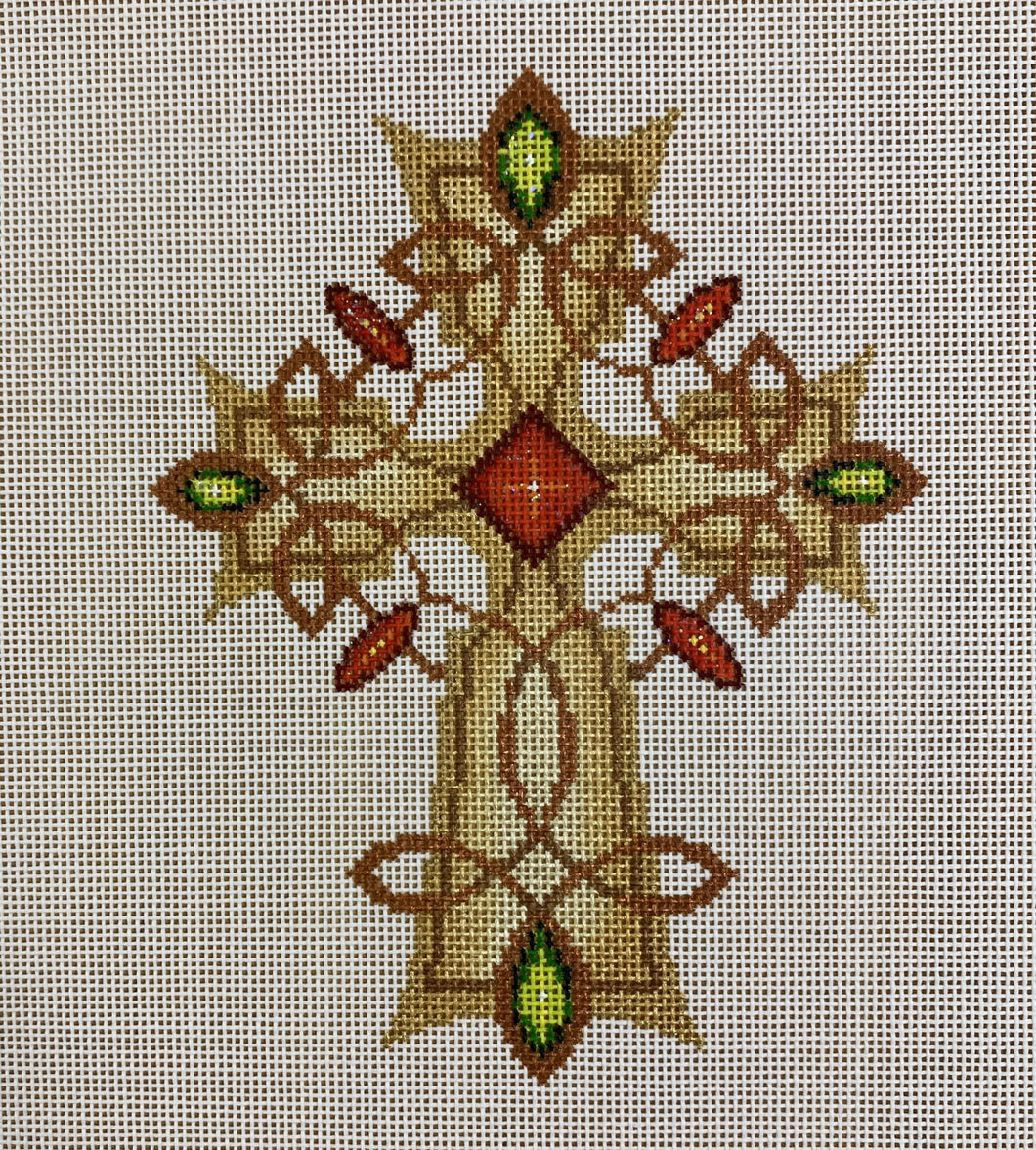 cross, gold & copper with red & green jewels