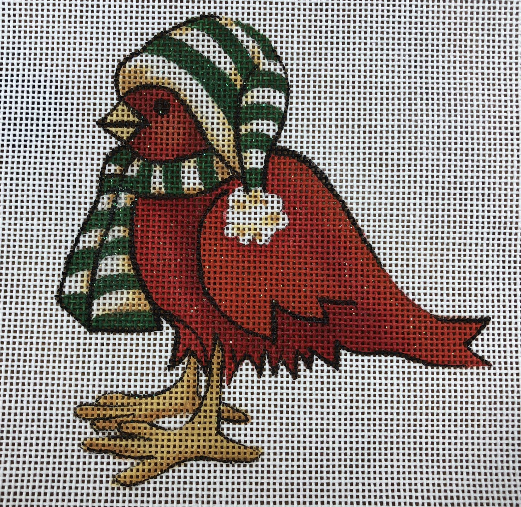 red bird with cap & scarf