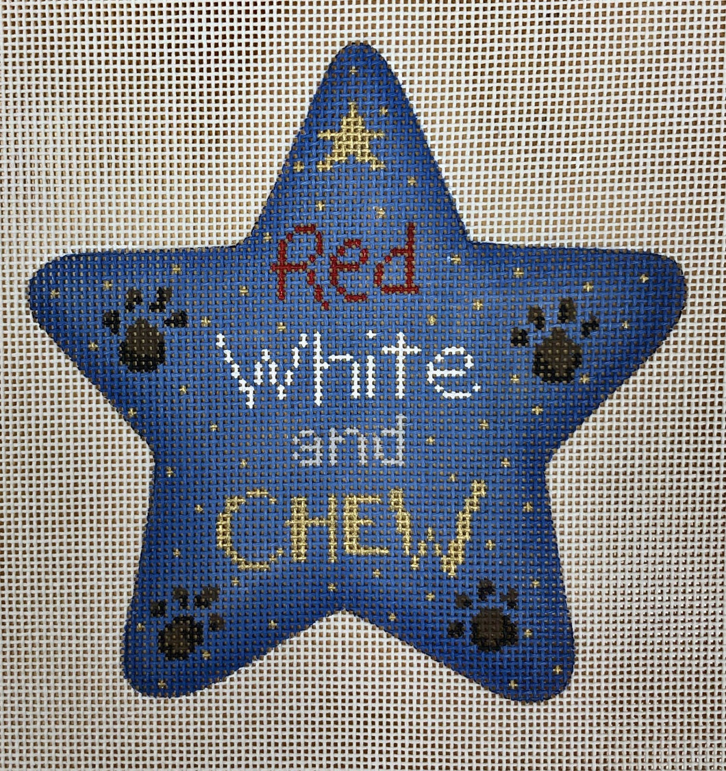 red, white, chew