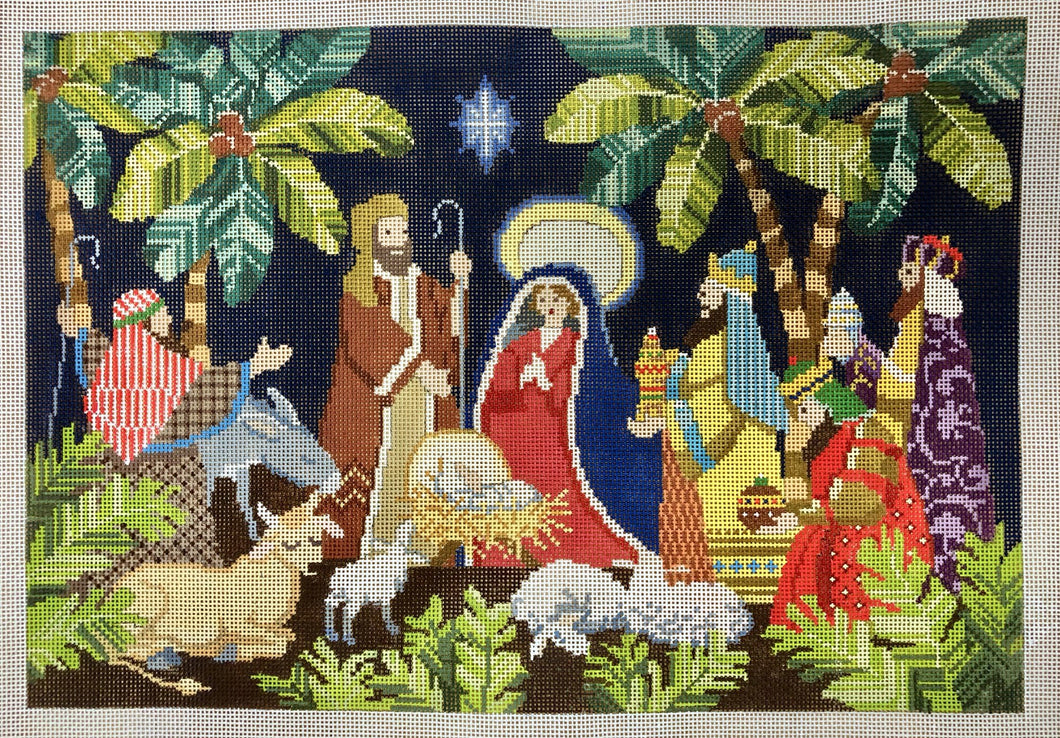 nativity with palm trees