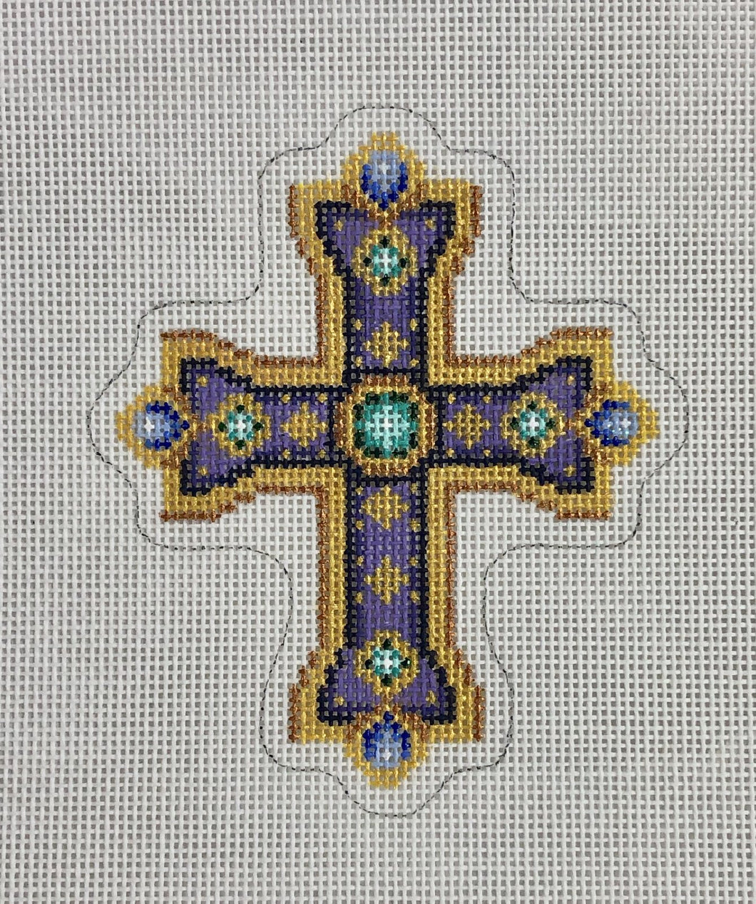 cross, purple & gold with jewels, ornament