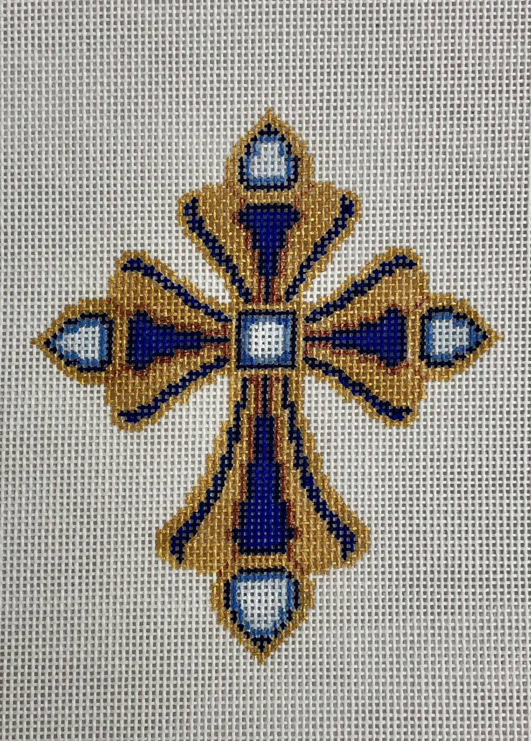 cross, gold & royal blue ornament