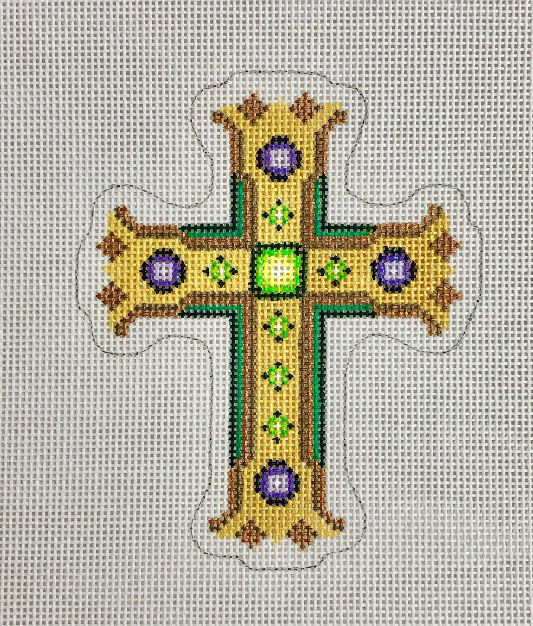 cross, green & gold with green & purple jewels