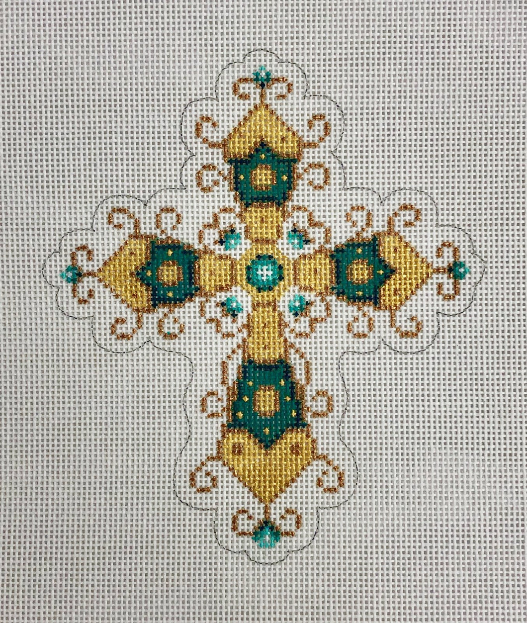 cross, aqua & gold ornament
