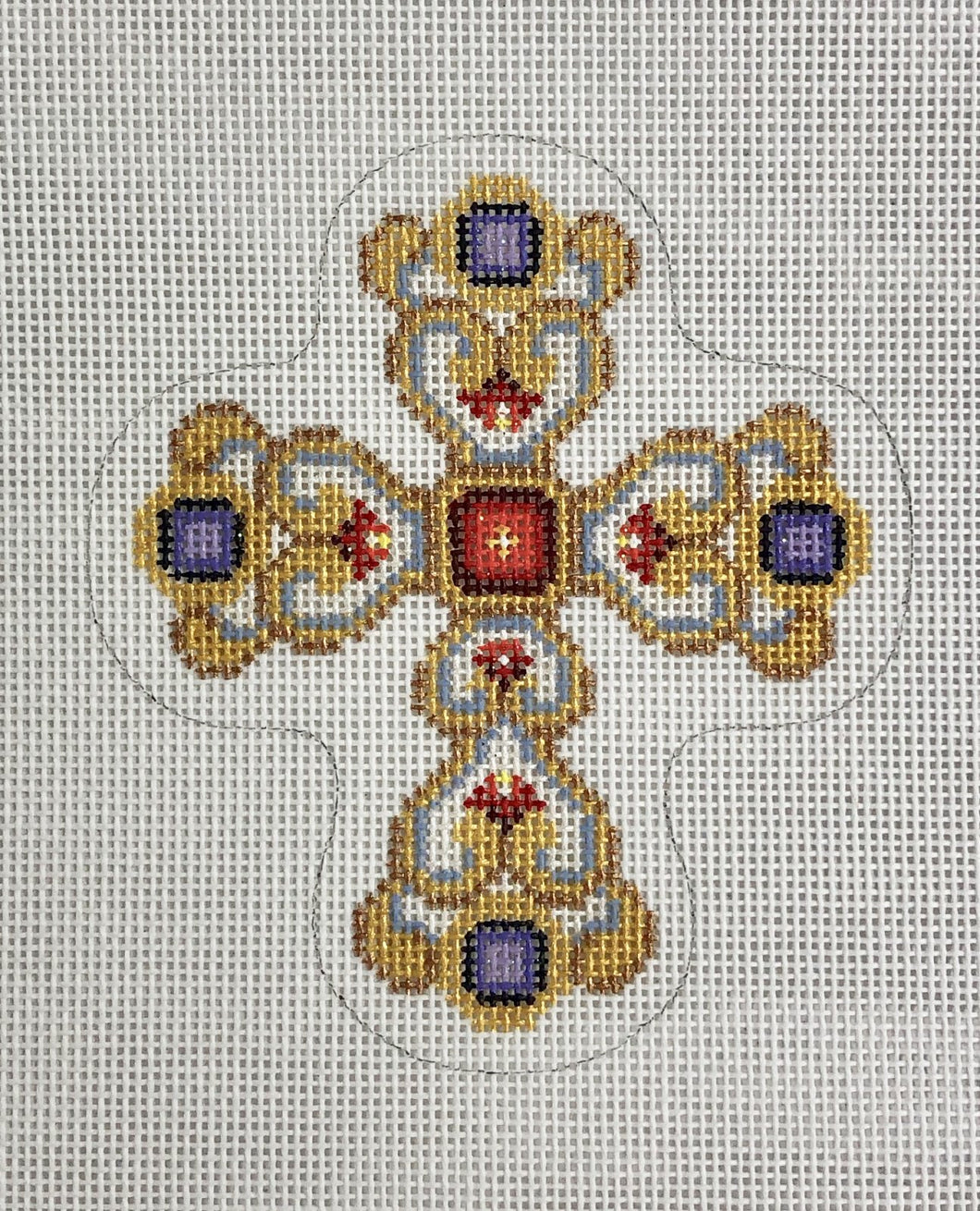 cross, gold & pearl with purple jewel ornament