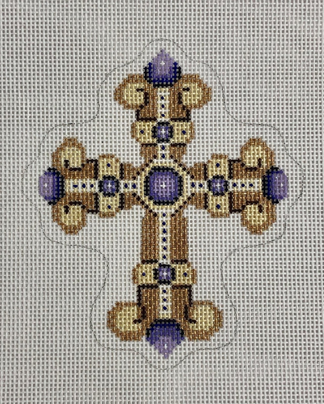 cross, gold with purple jewels, ornament