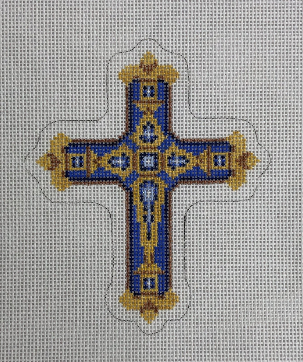 cross, gold & blue ornament