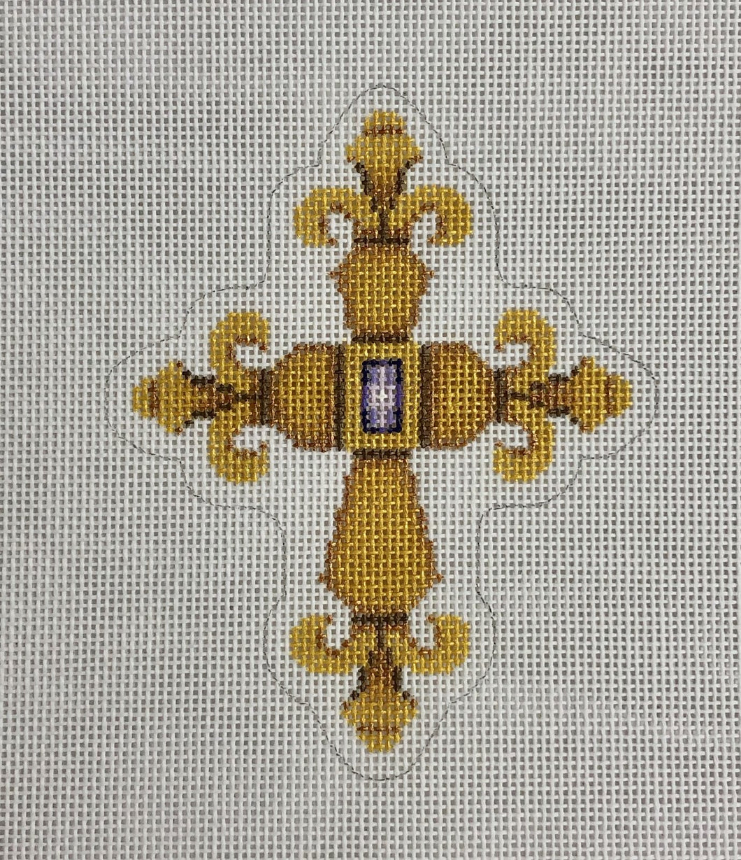cross, gold with purple jewel, ornament