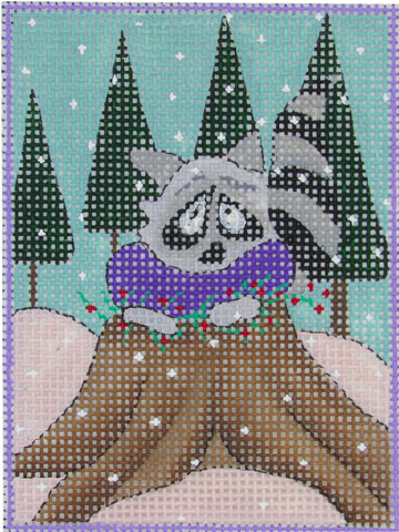 woodland santa, racoon with stitch guide & threads